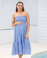 Capri Shirred Dress White / Lapis