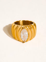Ambré 18K Gold Non-Tarnish Marquise CZ Statement Ring: Yellow Gold