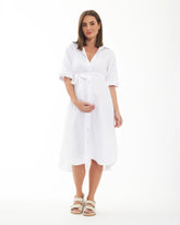 Molly Linen Shirt Dress White