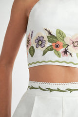 Embroidered Floral Crop Top and Shorts Set-SET SIZES MUST MATCH