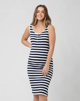 Lee Button Down Rib Dress Navy / White