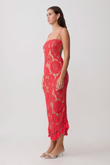 Delta Crochet Halter Midi Dress - Red