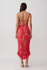 Delta Crochet Halter Midi Dress - Red