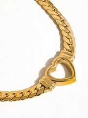 Tessa 14K Non-Tarnish Heart Snake Chain Necklace: Yellow Gold / Necklace