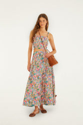 Off-White Peasant Floral Butterflies Maxi Skirt