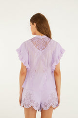 Lilac Lace Ruffled Organic Cotton Blouse