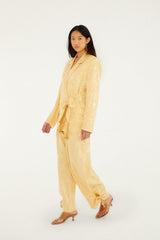 Beige Notched Lapel Front Ties Blazer