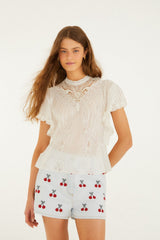 Off-White Blouse With Appliqués