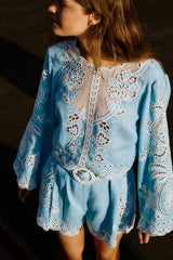 Light Blue Romantic Richelieu Blouse