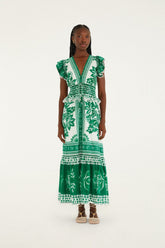 Green Flora Tapestry Maxi Dress