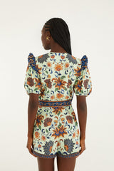 Light Green Floral Delhi Tapestry Belted Romper