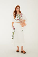 Off-White Flower Embroidered Crop Top