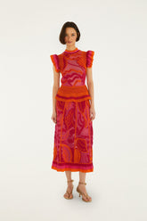 Pink And Orange Seashell Crochet Midi Skirt