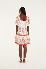 Red Porcelain Garden Mini Dress