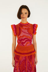Pink And Orange Seashell Ruffled Crochet Top