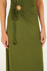 Dark Green High Neck Cut-Out Maxi Dress