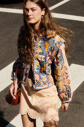 Soft Pink Sea Garden Scarf Buttoned Jacket