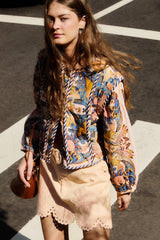 Soft Pink Sea Garden Scarf Buttoned Jacket