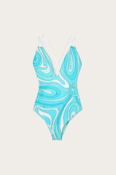 Marmo Print V-neck Swimsuit