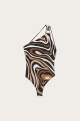 Marmo Print One-Shoulder Swimsuit