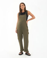 Cargo Pocket Linen Jumpsuit Olive
