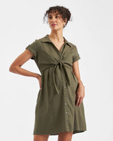 Colette Tie Up Linen Dress Olive