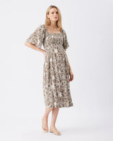 Alona Shirred Dress Olive / White