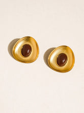 Vionnet 18K Gold Non-Tarnish Gemstone Oval Earrings: Burgundy