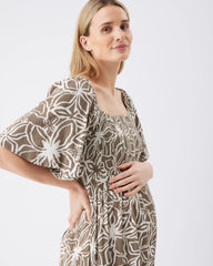 Alona Shirred Dress Olive / White