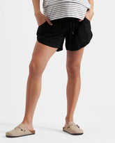 Byron Shirred Linen Short Black