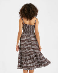 Grace Shirred Dress Chocolate / White