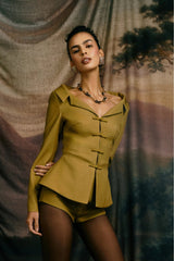 Nicola Crepe Tailored Off-Shoulder Peplum Blouse