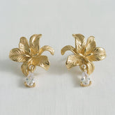 Flower Stud Earrings w/ CZ Drop