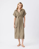 Amy Linen Nursing Shirt Dress Olive
