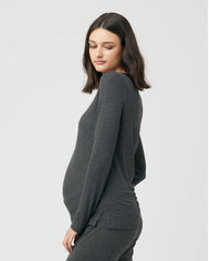 Rib Button Through Top Charcoal Marle