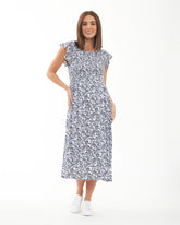 Joyce Shirred Dress White / Navy