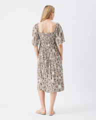 Alona Shirred Dress Olive / White