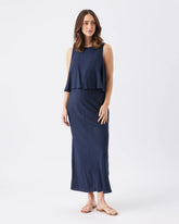 Lena Linen Nursing Dress Navy