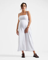 Simone Tie Back Linen Dress White