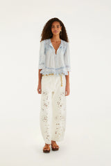 light blue richelieu short sleeve blouse