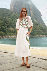 Off-White Flower Embroidered Midi Skirt