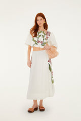 Off-White Flower Embroidered Midi Skirt