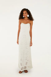 Off-white palm tree strapless knit maxi dress