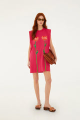 Pink Tropical Rose PaddedShoulders Mini Dress