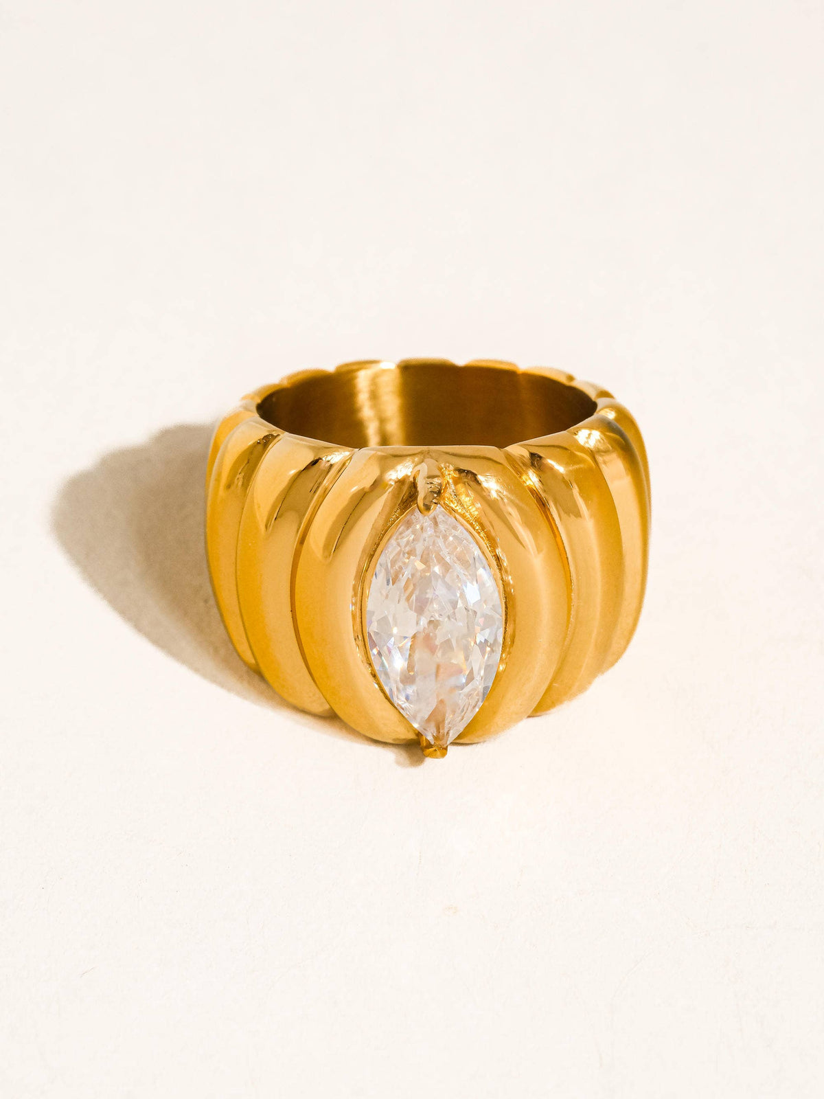 Ambré 18K Gold Non-Tarnish Marquise CZ Statement Ring: Yellow Gold