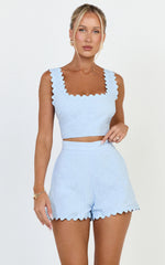 Mabel Two Piece Set Square Neck And Matching Shorts Set in Blue