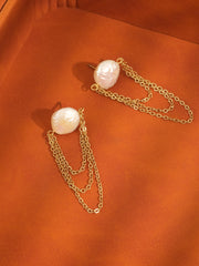 Shynelle 18K Gold Non-Tarnish Baroque Pearl Chain Earrings: Yellow Gold