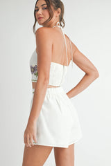 Embroidered Floral Crop Top and Shorts Set-SET SIZES MUST MATCH