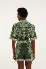 Dark Green Miranda Belted Romper