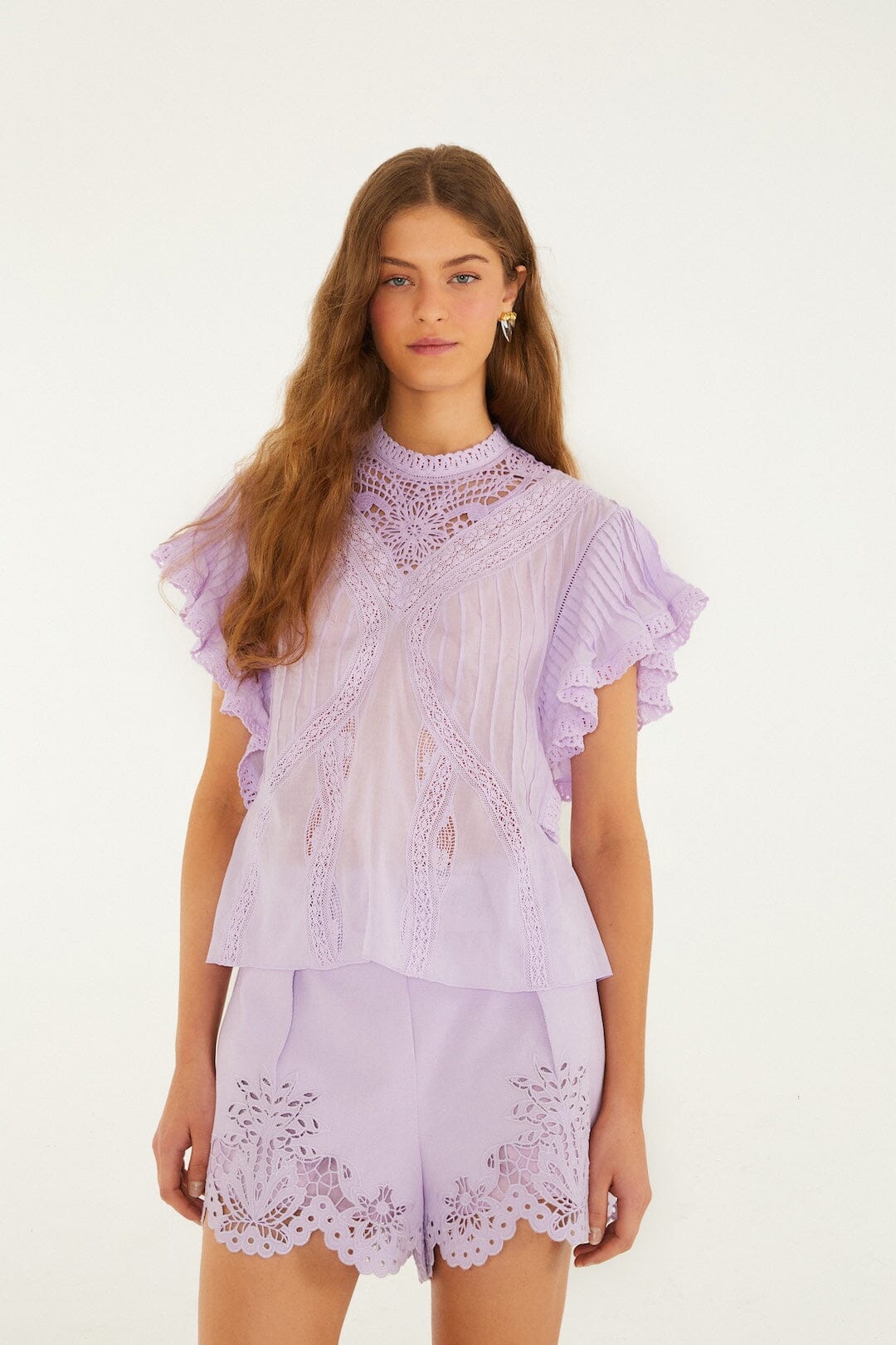 Lilac Lace Ruffled Organic Cotton Blouse